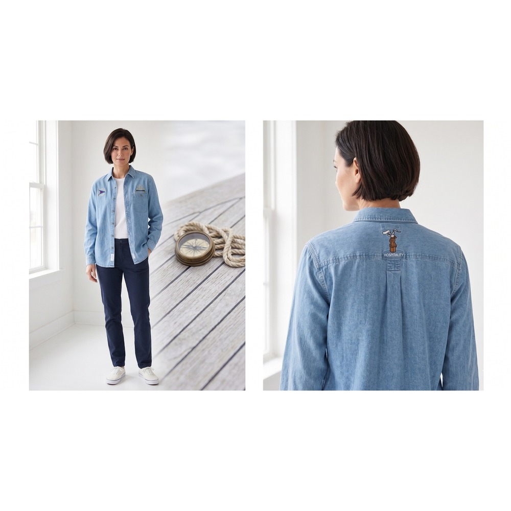 Northwest Blue Chambray  Button Down Shirt Embroidered Nautical Fisherman XL‎